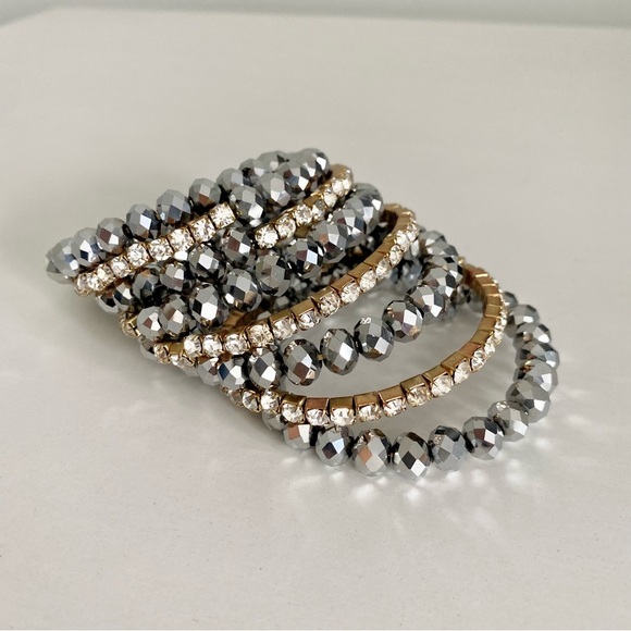 Elegant Silver and Gold Beaded & Rhinestone Wrap Bracelet - Picture 1 of 4